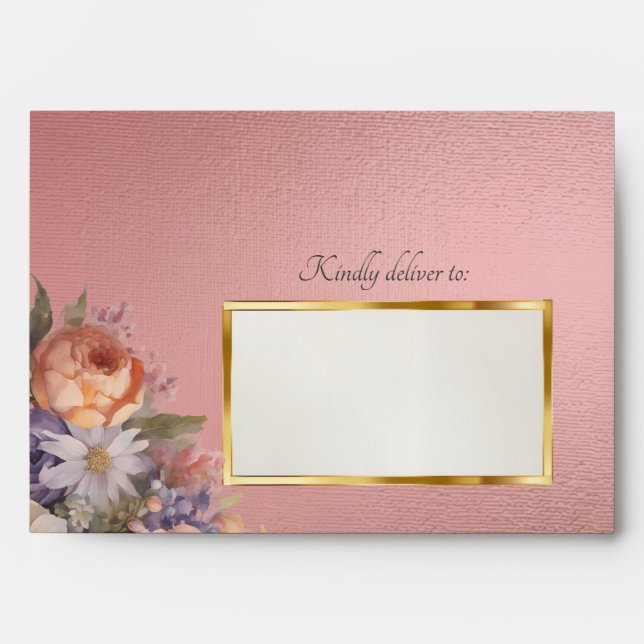Wildflowers & Leaf Monogram - Rose Gold Envelope (Front)
