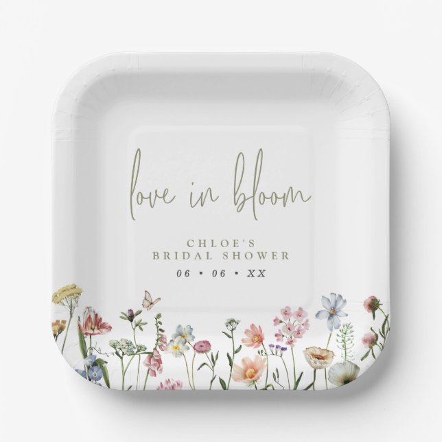 Wildflowers Love In Bloom Bridal Shower Paper Plate (Front)