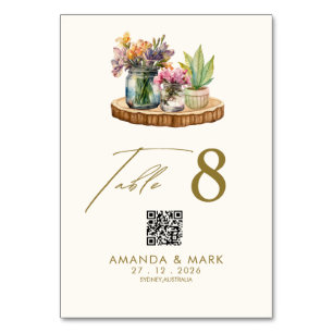 Wildflowers Mason Jar Boho bohemian Wedding Table Number