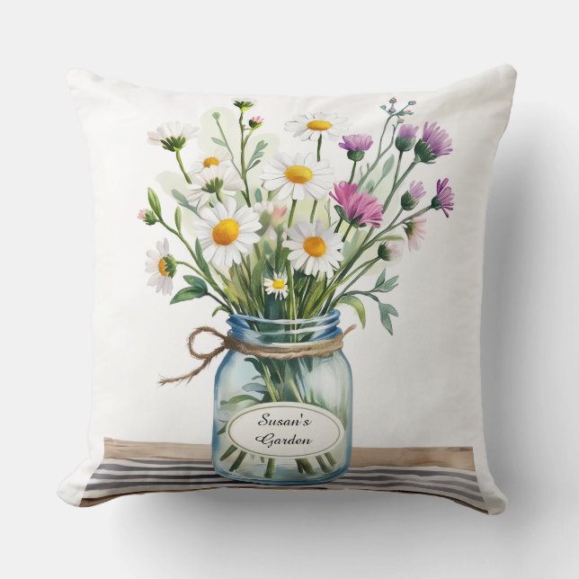 Wildflowers Mason Jar Cushion (Front)