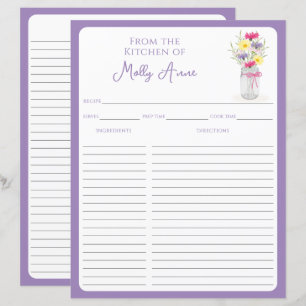 Wildflowers Mason Jar Purple Country Recipe Sheets