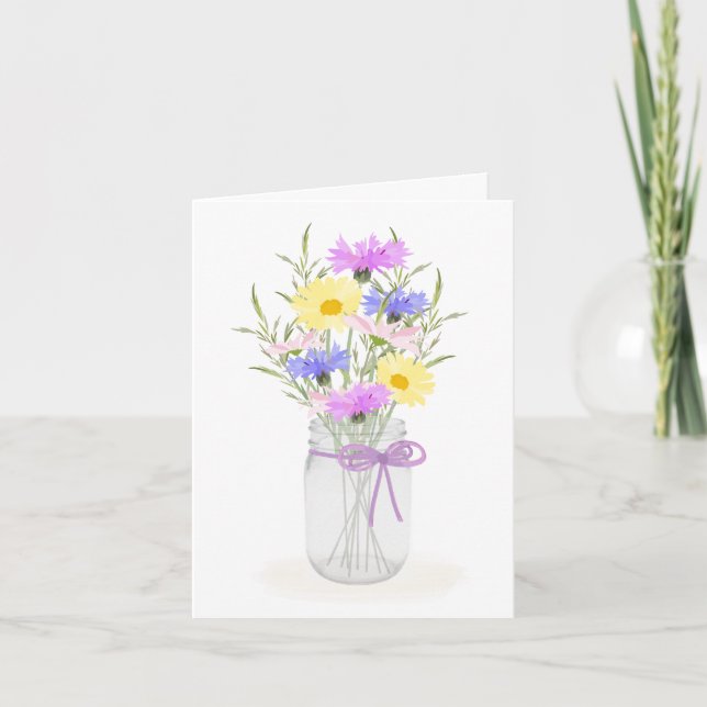 Wildflowers Mason Jar Vase Any Occasion Greeting Card (Front)
