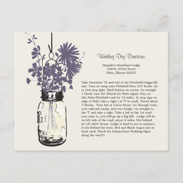 Wildflowers & Mason Jar Wedding Directions Enclosure Card (Front)