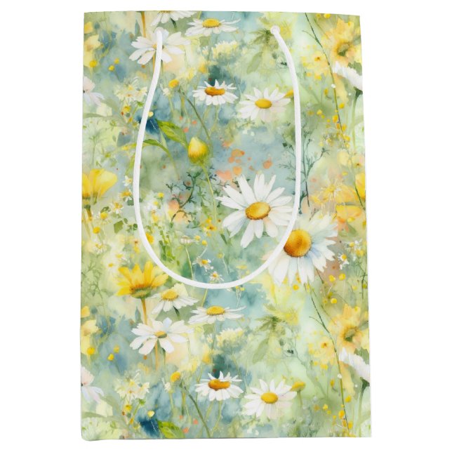 Wildflowers Meadow Summer Foliage Boho Modern Medium Gift Bag (Front)