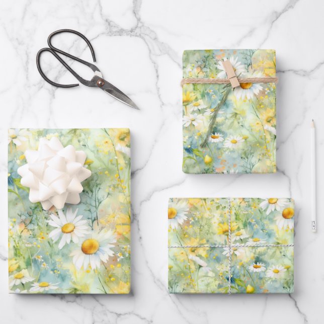 Wildflowers Meadow Summer Foliage Boho Modern Wrapping Paper Sheet (Front)