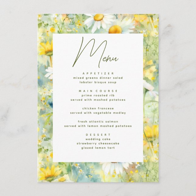 Wildflowers Meadow Summer Foliage Boho Wedding Menu (Front)