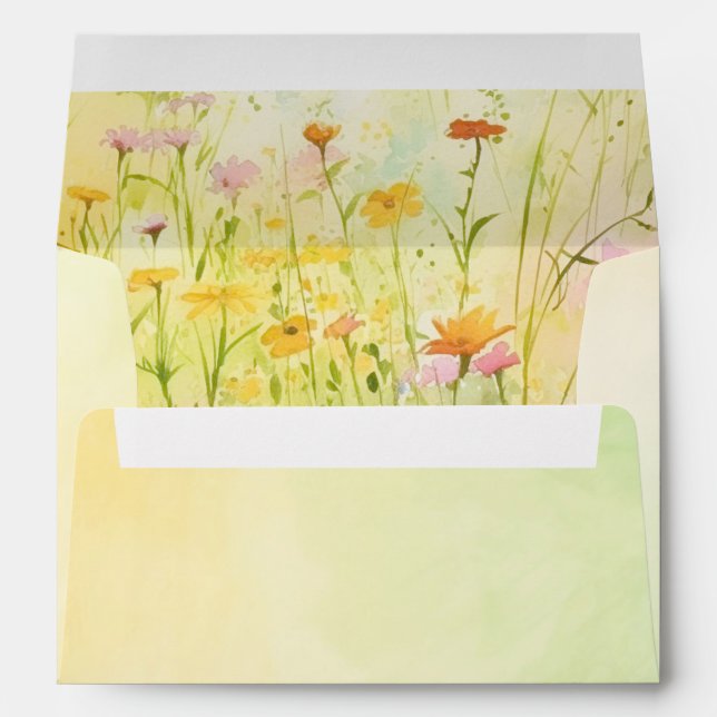 Wildflowers Meadow Watercolor Elegant Painting Envelope (Back (Bottom))