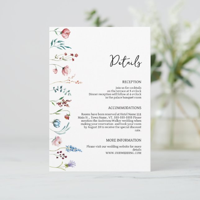 Wildflowers Meadow Wedding Details Enclosure Card (Standing Front)