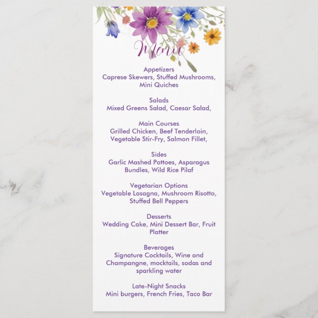 Wildflowers Menu (Front)
