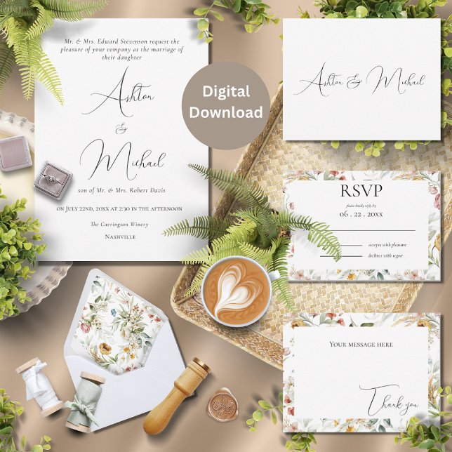 Wildflowers Minimalistic Modern Wedding Invitation (Creator Uploaded)