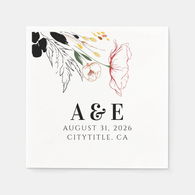 Wildflowers Modern Boho Black Accents Napkin (Front)