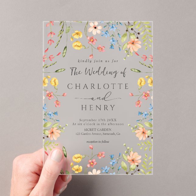  Wildflowers Modern Elegant Garden Wedding  Acrylic Invitations (Insitu (Handheld))