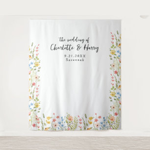 Wildflowers Modern Floral Wedding Photo  Backdrop Tapestry