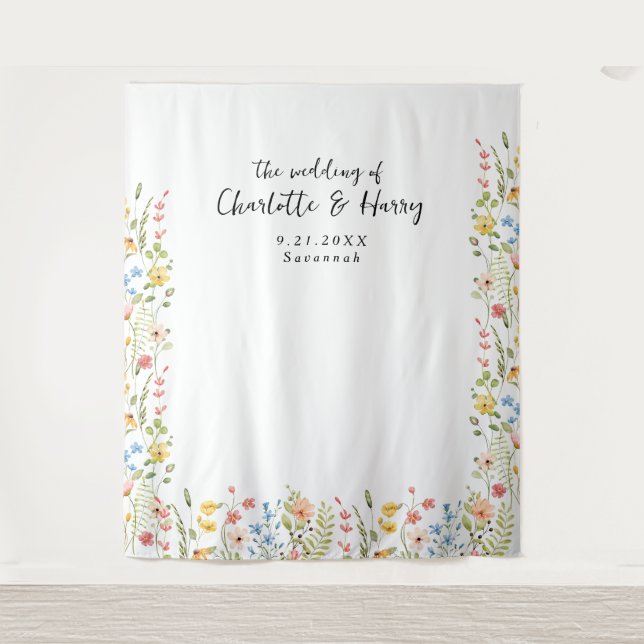 Wildflowers Modern Floral Wedding Photo  Backdrop Tapestry (Front)