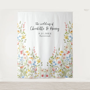 Wildflowers Modern Garden Wedding Photo Backdrop Tapestry