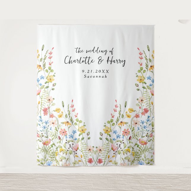 Wildflowers Modern Garden  Wedding Photo  Backdrop Tapestry (Front)