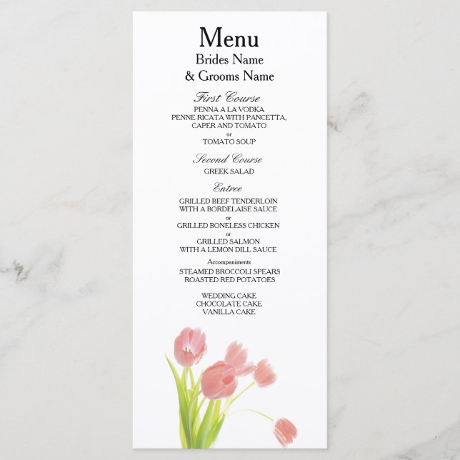 Wildflowers Modern Simple Elegant Wedding Ideas Menu (Front)