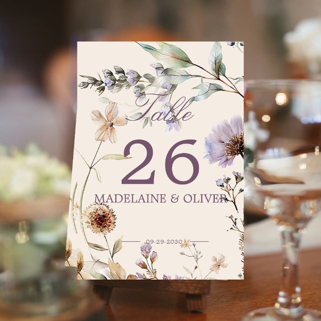 Wildflowers Modern Wedding Elegant Script Table Number (Creator Uploaded)
