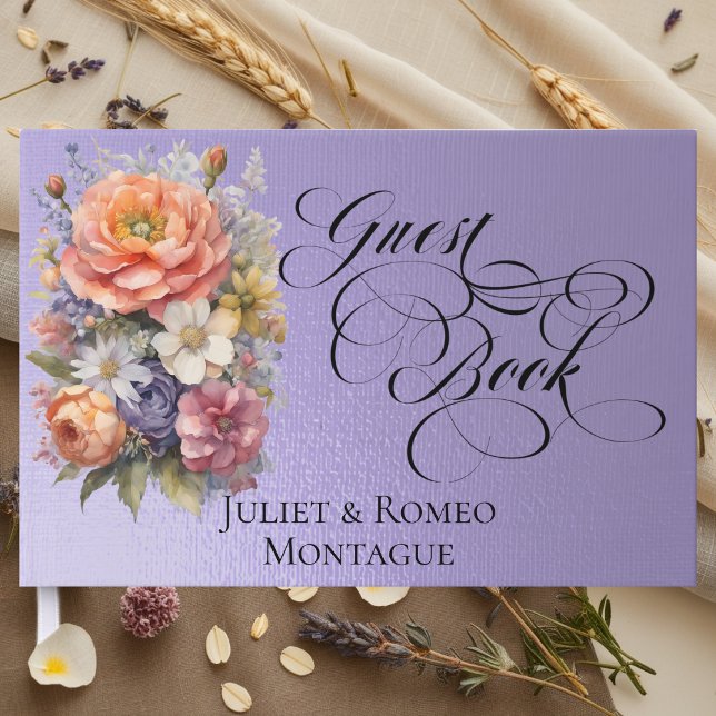 Wildflowers & Monogram - Blue Lilac Guest Book (Creator Uploaded)
