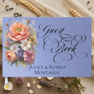 Wildflowers & Monogram - Sky Blue Guest Book
