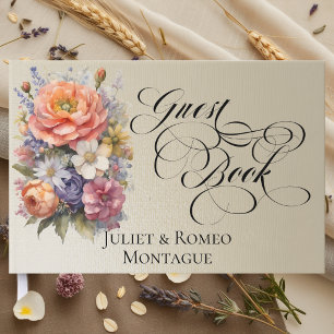 Wildflowers & Monogram - Wheat Guest Book