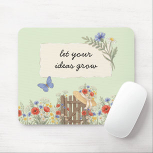 Wildflowers Motivational Quote Sage Green Mouse Mat