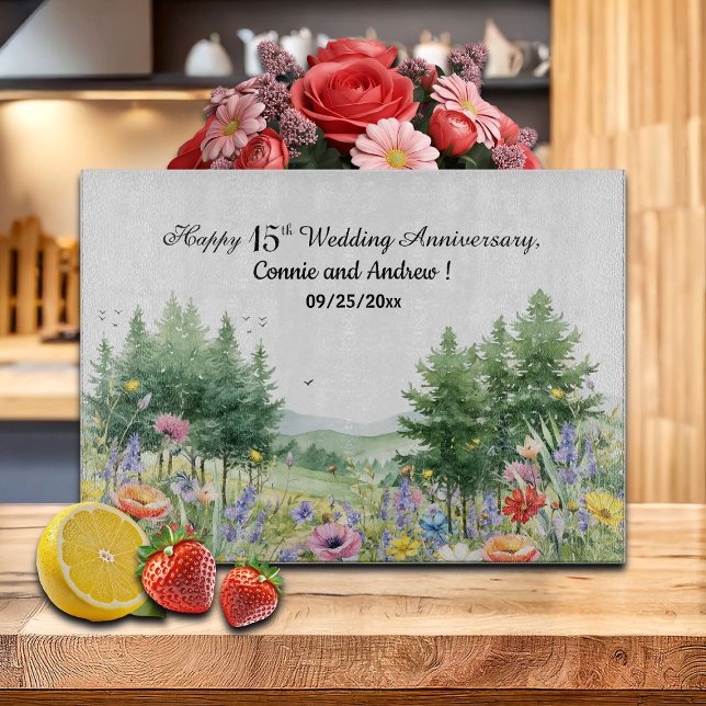 Wildflowers Mountains 15th Wedding Anniversary Cutting Board (Creator Uploaded)