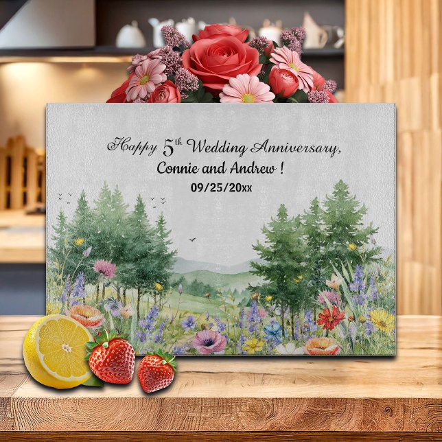 Wildflowers Mountains 5th Wedding Anniversary Cutting Board (Creator Uploaded)