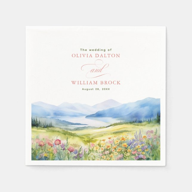 Wildflowers Mountains Nature Elegant Napkins (Front)