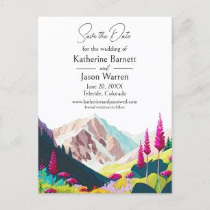 Wildflowers Mountains Watercolor Save the Date Postcard