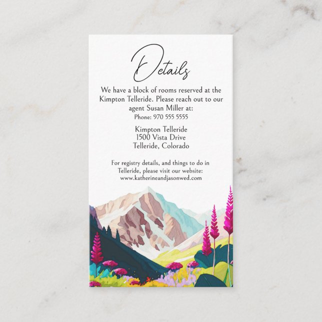 Wildflowers Mountains Watercolor Wedding Enclosure Card (Front)