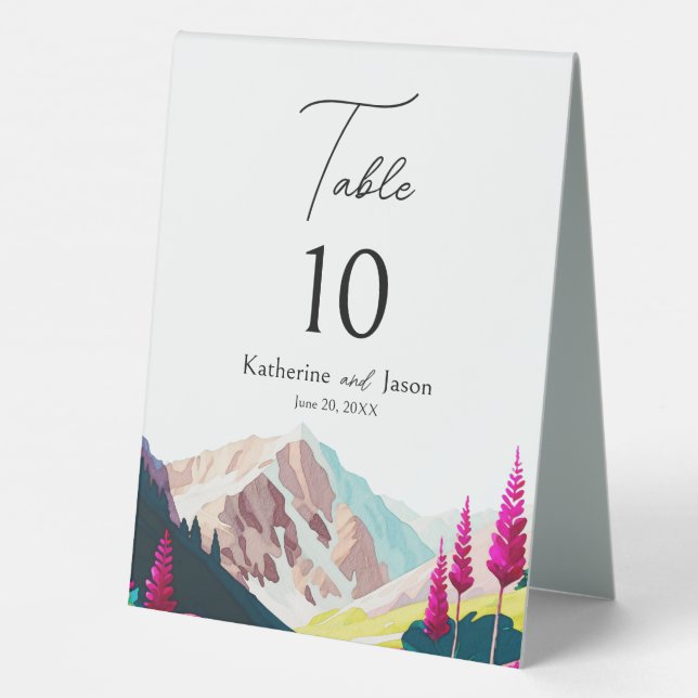 Wildflowers Mountains Watercolor Wedding Table (Back)