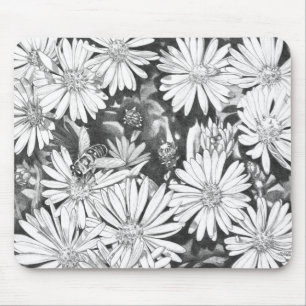Wildflowers Mouspad  Flower Sketch Computer Decor Mouse Mat