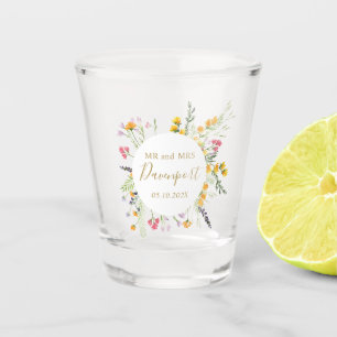 Wildflowers Mr and Mrs Wedding  favour  Shot Glass