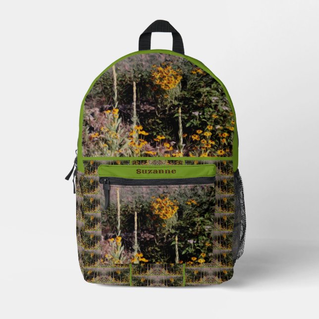 Wildflowers Mullein Daisies Painting Personalised Printed Backpack (Front)