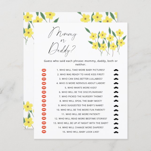 Wildflowers mummy or daddy baby shower game (Front/Back)