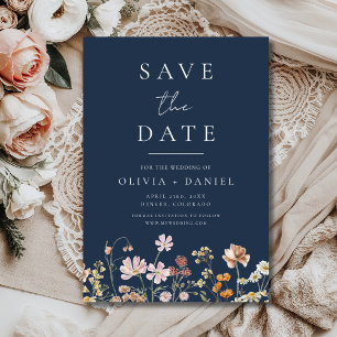 Wildflowers Navy Blue Boho Save the Date