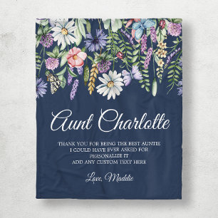 Wildflowers Navy Blue Personalised Aunt Fleece Blanket