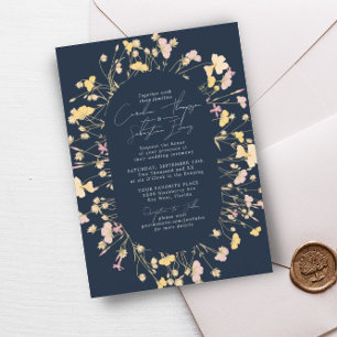 Wildflowers Navy Double Arch Frame Wedding Invitation