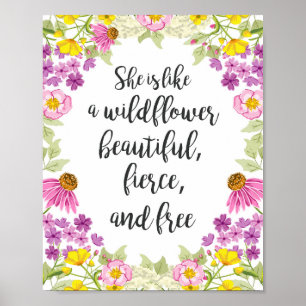 Wildflowers nursery art Quote art Girl Wild flower Poster