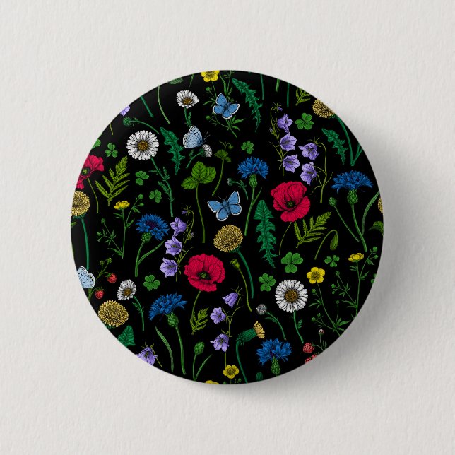 Wildflowers on black 6 cm round badge (Front)