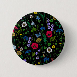 Wildflowers on black 6 cm round badge