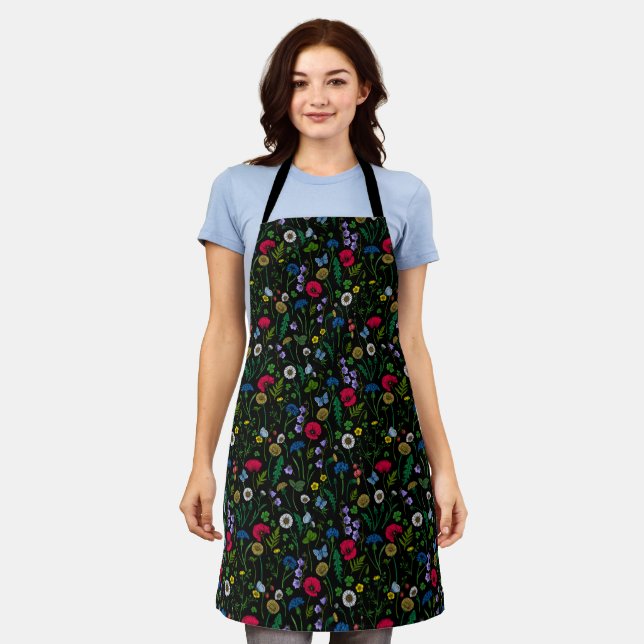 Wildflowers on black apron (Worn)