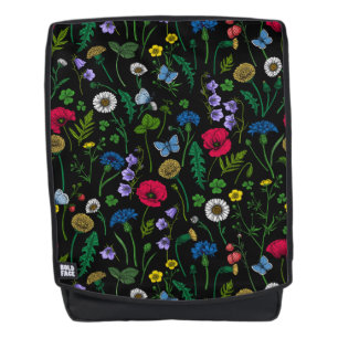 Wildflowers on black backpack