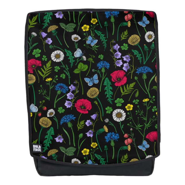 Wildflowers on black backpack (Front)