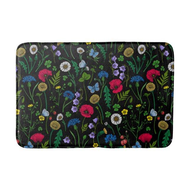 Wildflowers on black bath mat (Front)