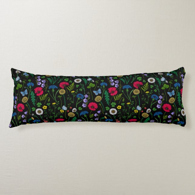 Wildflowers on black body cushion (Front)