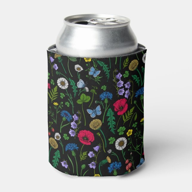 Wildflowers on black can cooler (Can Front)