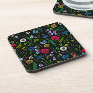 Wildflowers on black coaster