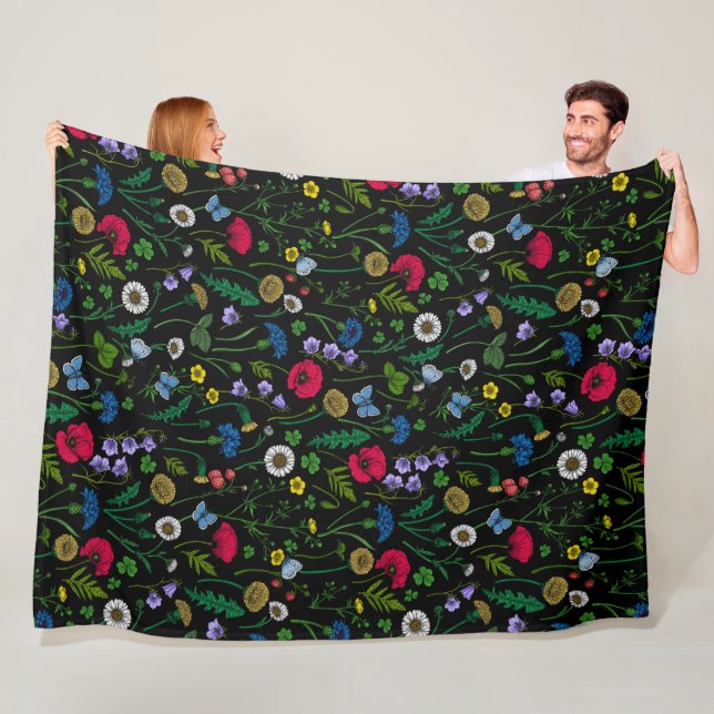Wildflowers on black fleece blanket (In Situ)
